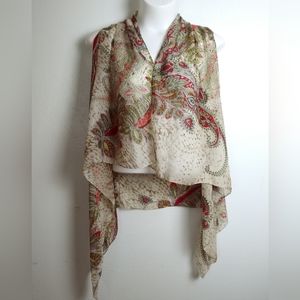 Cover Up Boho Vest Paisley Pattern One Size 56"x56" Tan SIze S